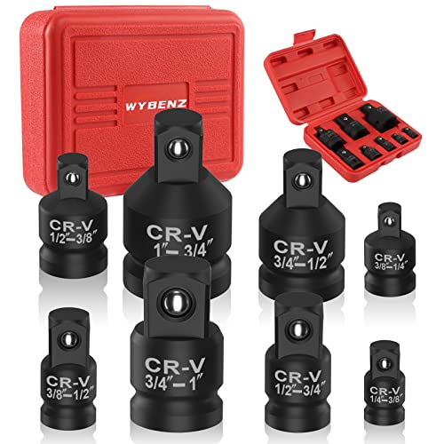 WYBENZ 8PCS Impact Socket Adapter and Reducer Set, 1/4" 3/8" 1/2" 3/4" Impact Adapter Set Breaker Bar Wrench Conversion Kit Mechanic tools with Storage Case - style: 8 Pcs
