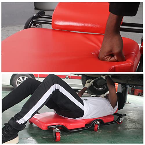 BESTOOL Mechanic's Creeper, 44inch Garage Creeper, 6 Sturdy Casters, Metal Frame Floor Creeper, 450LBS Capacity, Low Profile Design, Headrest,Red - color: Red-Metal frame, size: 44in