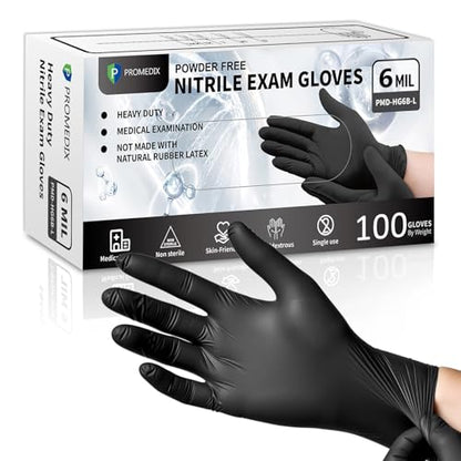 PROMEDIX P Black Disposable Nitrile Gloves, 6Mil 100 Pcs Food Safe Cooking Gloves Latex Free Rubber Gloves for Cleaning Exam - color: Black, size: Large