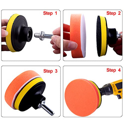 SIQUK 16 Pieces 3 Inch Buffing Pads Foam Polishing Pad Kit Polisher Pads Bonnets Wax Buffer Polish Pads Car Buffer Attachment for Drill - size: 3 Inch