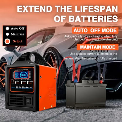 SolaMr 12V/24V Car Battery Charger Heavy Duty, Auto Trickle Charger, 0-15A Smart Automatic Battery Maintainer with Repair, Winter Mode, for AGM Automotive Truck Motorcycle