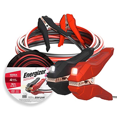 Energizer Jumper Cables for Car Battery with Built-in LED Lights, Heavy Duty Automotive Booster Cables for Jump Starting Dead or Weak Batteries - Carrying Bag Included (16-Feet (4-Gauge) - size: 16-Feet (4-Gauge)
