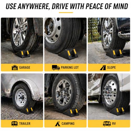 Rubber Wheel Chocks 4-Pack Heavy Duty L:10xW:7xH:6in | Durable rubber nonslip prevents rolling. For trailers RVs trucks cars campers Easy. - size: L:10x W:7x H:6(4pc)