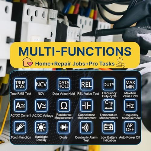 Digital Clamp Meter Multimeter 1000A AC/DC Amp Voltmeter, Auto-Ranging TRMS with Backlit LCD & NCV; Measures Voltage, Current, Temp, Duty Cycle, Capacitance, Frequency