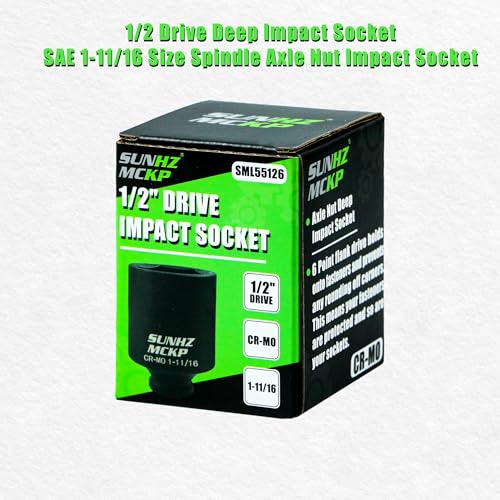 SUNHZMCKP 1/2” Drive Impact Socket, SAE 1-11/16 In Deep 6 Point Socket, CR-MO, Axle Nut Impact Grade Socket for Easy Removal (1-11/16) - color: Sae, size: 1-11/16 inch