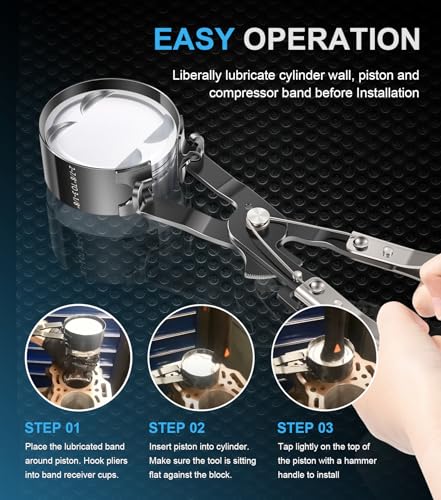 Piston Ring Compressor Tool Set 940387 with Compression Plier and 6 Piston Rings from 2-7/8" to 4-3/8", Used for Car Engine, Vehicle Maintenance Clamps, Ratchet Pliers, Storage Case