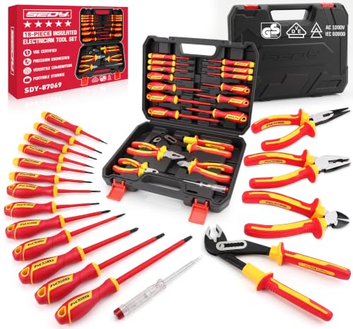 18-Piece Insulated Electrician Tool Set, VDE 1000V Insulated Screwdrivers, Voltage Tester, Long Nose, Diagonal Cutting and Water Pump Pliers for Electrical Work, Home Repair and Maintenance - style: 18 PCS VDE(New Version)
