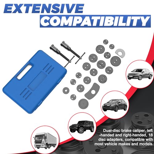 Heavy Duty Disc Brake Piston Caliper Compressor Wind Back Tool Universal Sets for Brake Pad Replacement with Hanger Hooks-28 Pieces - color: Blue Silver