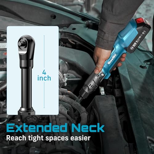 Extended Cordless Electric Ratchet Wrench: 66 Ft-lbs Power Ratchet Wrench 3/8", Brushless Motor, Variable Speed Trigger, 2 Pack 21V Batteries & Charger, 8 Sockets, 1/4"& 1/2" Adapter, 3" Extension Bar - size: 3/8 inch Extended
