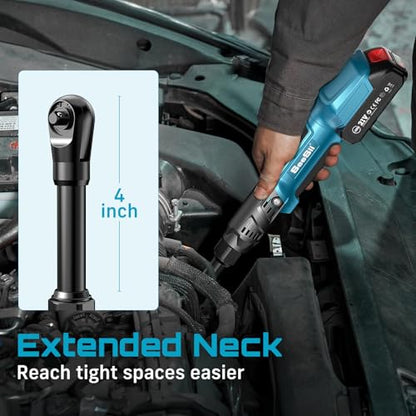Extended Cordless Electric Ratchet Wrench: 66 Ft-lbs Power Ratchet Wrench 3/8", Brushless Motor, Variable Speed Trigger, 2 Pack 21V Batteries & Charger, 8 Sockets, 1/4"& 1/2" Adapter, 3" Extension Bar - size: 3/8 inch Extended