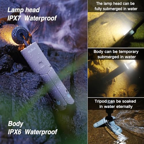 Outask Camping Light Telescopic, Collapsible Magnetic Camping Lantern with 12000mAh Battery, Telescoping IPX6/IPX7 Waterproof Flashlights, Camping Lamp for Emergency, Camping, Hiking (Gray) - color: Gray