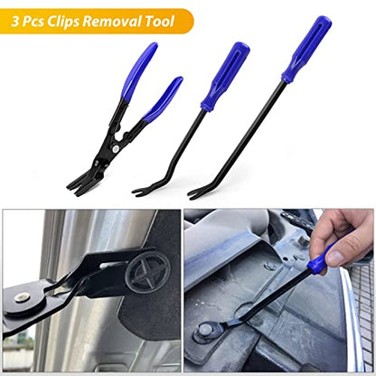 GOOACC 200Pcs Trim Removal Tool, Auto Push Pin Bumper Retainer Clip Set Fastener Terminal Remover Tool Adhesive Cable Clips Round Handle Crowbar Removal Kit Car Panel Radio Removal Auto Clip Pliers - color: 200Pcs Clips Removal Kit Blue