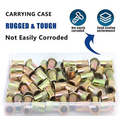 5/16"-18 UNC Rivet Nut, 60Pcs Zinc Plated Finish Carbon Steel Flat Head Threaded Insert Nutsert Kit - color: Yellow, size: 5/16''-18
