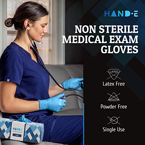 Hand-E Touch Blue Nitrile Disposable Gloves - Latex Free Medical Exam Gloves, Powder Free, Food Safe, Cooking - style: Large