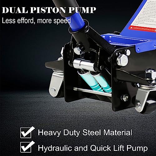 Floor Jack, Professional Heavy Duty Hydraulic Floor Jack, Low Profile Steel Racing Floor Jacks w/2 Piston Quick Lift Pump, Lifting 3.3"-18.5" 3 Ton(6000lb) Capacity Blue - color: Lift 3.3"-18.5" 3 Ton(6,000lb) Blue Steel