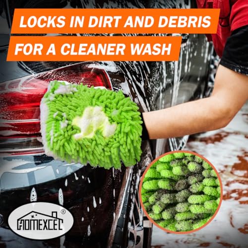 HOMEXCEL Car Wash Mitt, Microfiber Washing Glove,10.2" x 6.7 ", 2PK Green | Microfiber Wash Mitts Scratch-Free & Lint-Free, Rich Foam, Highly Absorbent, Double Sided, for Car Washing and Detailing - color: Green