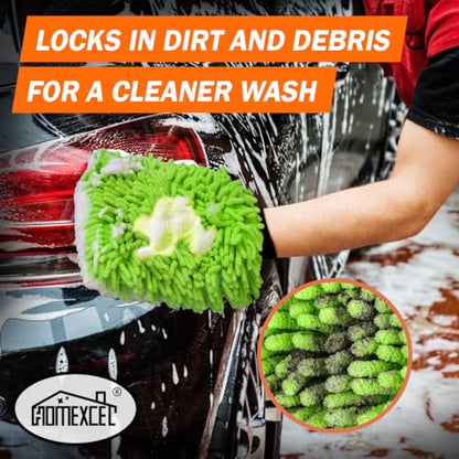 HOMEXCEL Car Wash Mitt, Microfiber Washing Glove,10.2" x 6.7 ", 2PK Green | Microfiber Wash Mitts Scratch-Free & Lint-Free, Rich Foam, Highly Absorbent, Double Sided, for Car Washing and Detailing - color: Green