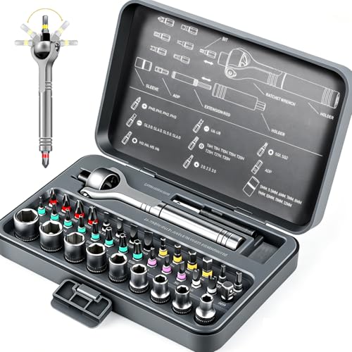 40 in 1 Ratchet Screwdriver Set, 60-Tooth Magnetic Ratcheting Screwdriver Set with 180° Rotating Ratchet Head for DIY Project, Home Repair & Furniture