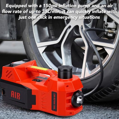 Luocute Electric Car Jack Kit, 5 Ton 12V Powered Hydraulic Jack with Tire Inflation Pump and Impact Wrench, for Vehicle Lifting and Emergency Roadside Assistance