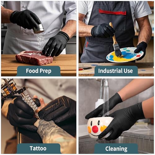 FINITEX - Black Nitrile Disposable Gloves, 5mil, Powder-free, Medical Exam Latex-Free 100 PCS For Cleaning Food Glove (XX-Large (Pack of 90)) - size: XX-Large