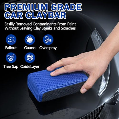 2 Pack 2 in 1 Clay Scrubber Car Clay Bar Auto Detailing Kit, Car Clay Wash Sponge, Premium Grade Magic Clay Mitt Towel, Easily Cleans Paint Contaminants, Debris, and Road Grime Light Overspray