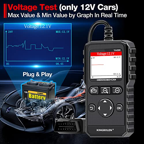 KINGBOLEN YA200 OBD2 Scanner, Car OBD2 Code Reader Check Engine Light, Car Scanner OBDII Full Functions with Voltage Test OBD2 Scanner Diagnostic Tool for All OBDII CAN Protocol Cars Since 1996 | Car Scanner OBDII Full Functions with Voltage Test OBD2 Sca