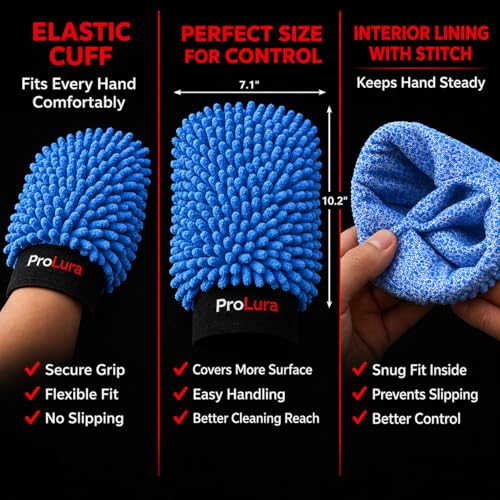 Microfiber Car Wash Mitt 2 Pack, Chenille Scratch-Free Wash Gloves, Ultra Soft, Highly Absorbent, 7.1” x 10.2”, Lint-Free, Reusable Auto Cleaning Mitt (Blue) - color: Blue