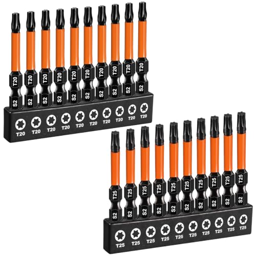 Impact Torx Bit Set T20&T25 20PCS 2”,S2 Steel Torx Bit Set with Magnetic CNC Machined Tips, Star Bits Set with Bit Holder Storage Case