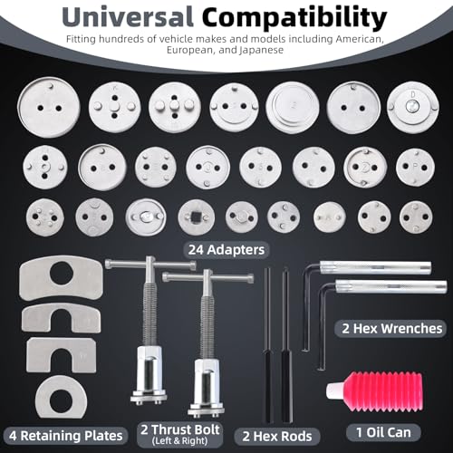 8MILELAKE 35pcs Disc Brake Caliper Tool Kit, Heavy Duty Disc Brake Piston Caliper Compressor Rewind Tool for Brake Pad Replacement, Fits Most American, European, Japanese Autos (Black) - color: Black