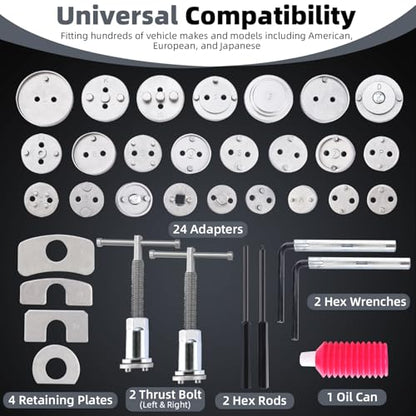 8MILELAKE 35pcs Disc Brake Caliper Tool Kit, Heavy Duty Disc Brake Piston Caliper Compressor Rewind Tool for Brake Pad Replacement, Fits Most American, European, Japanese Autos (Black) - color: Black