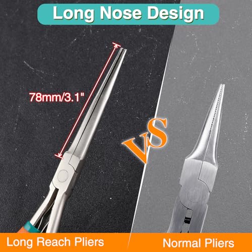 SPEEDWOX 7-Inch Long Reach Needle Nose Pliers with Teeth, Curved Handle | Extra Long Nose, Precision Wire Looping, Needle Remover, For Hard to Reach Narrow Spaces, Jewelry Making Tools - style: Curved Handle
