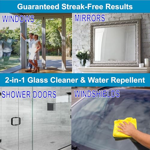 Glass CPR 2-in-1 Glass Cleaner and Water Repellent, 22 oz Spray plus 2 Microfiber Applicator Towels, Streak-Free for Shower Doors, Windshields, Mirrors, Hard Water Stain Formula, Made in USA