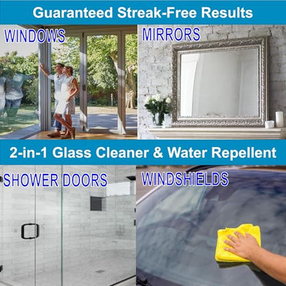 Glass CPR 2-in-1 Glass Cleaner and Water Repellent, 22 oz Spray plus 2 Microfiber Applicator Towels, Streak-Free for Shower Doors, Windshields, Mirrors, Hard Water Stain Formula, Made in USA