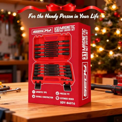 Nut Driver Impact Bit Set - 31-Piece Magnetic Socket Impact Drill Bit Tool Sets Extra Long Hex Nut Setter Driver Holder - Metric SAE Screwdriver Bits 1/4 Drive Shank Adapter Extension - style: 31-PC SAE & Metric With Screwdriver Bits