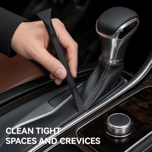 Car Detailing Pick Set 12 PCS Black Plastic Scraper Crevice Cleaning Tool | Automotive Interior Supplies, 9 Non Scratch Spudger Kits & 3 Wire Nylon Brass Brush Pack for Deep Automotive Gaps