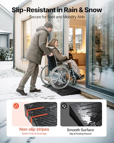 VEVOR 1.6" Rise Cuttable Threshold Ramp for Doorways, 35.4" Wide Natural Rubber Wheelchair Ramp, Non-Slip Solid Rubber Ramp with Double-Sided Tape for Doorways,Driveways,Bathroom,Smooth Tile - size: 1.6‘’ Rise