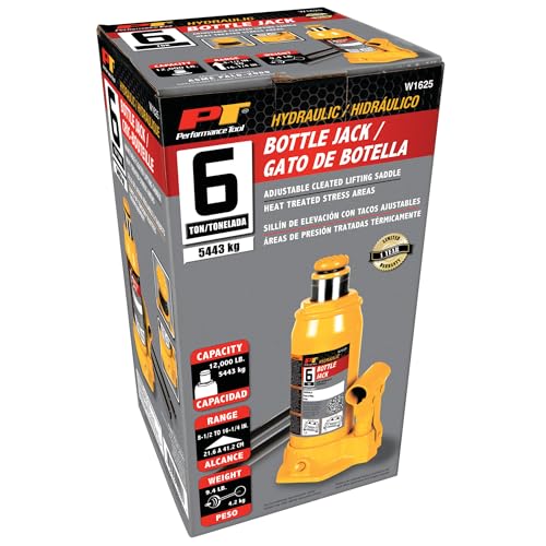 Performance Tool W1625 6-Ton (12,000 lbs.) Heavy Duty Hydraulic Bottle Jack,Yellow - size: 6-Ton