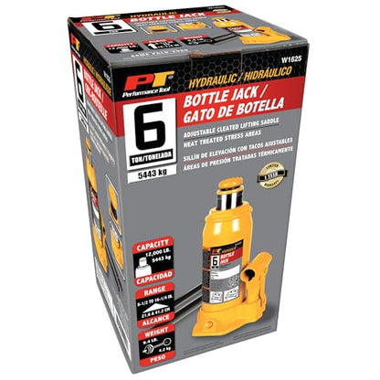 Performance Tool W1625 6-Ton (12,000 lbs.) Heavy Duty Hydraulic Bottle Jack,Yellow - size: 6-Ton