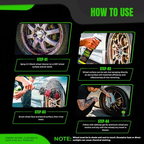 Oberk 2-in-1 Wheel Cleaner & Iron Remover – pH Neutral Iron Decon Spray for Car Detailing – Safe on Painted, Chrome, Aluminum, Powder-Coated Wheels (2 in1 Wheel Cleaner 16 oz) - size: 2 in1 Wheel Cleaner 16 oz