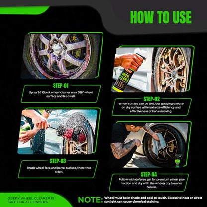 Oberk 2-in-1 Wheel Cleaner & Iron Remover – pH Neutral Iron Decon Spray for Car Detailing – Safe on Painted, Chrome, Aluminum, Powder-Coated Wheels (2 in1 Wheel Cleaner 16 oz) - size: 2 in1 Wheel Cleaner 16 oz
