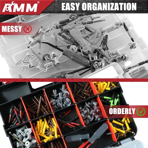 AMM Tool Box, Double Side Tool Box Organizer with 34 Compartments, Removable Dividers, Tackle Box Small Parts Screw Hardware Organizer for Screws, Nuts, Nails and Bolts (2 Piece, Red) (Pack of 2) - size: 2PC (Pack of 2)