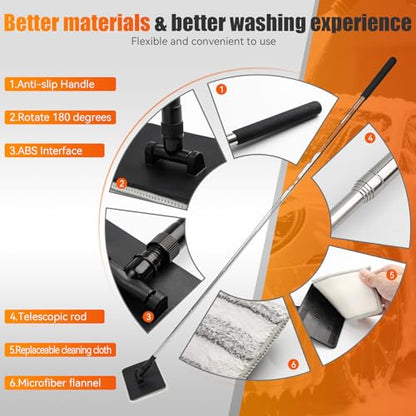 Car Wash Brush, Car Wash Brush with Long Handle, Portable for Inside and Outside Use, Supplies Washing Mop Kit Care Kit for Rv Truck Windshield Cleaning(40inch)
