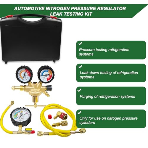 53010 Automotive/HVAC Pressure Tester Kit, Pressure Testing Tools, Includes 53001 Nitrogen Pressure Regulator, Leak Testing Adapter 53042, Charging Hose, R134a Adapter, R410A Adapter