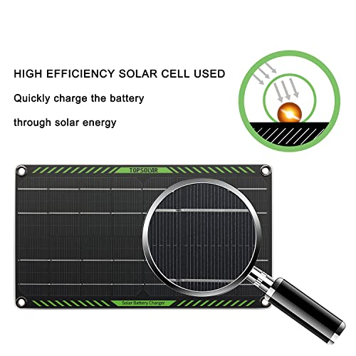 Topsolar 10 Watt 12 Volt Solar Trickle Charger 10W 12V Solar Panel Car Battery Charger Portable Solar Battery Maintainer for Car Motorcycle Boat Marine RV + Cigarette Lighter Plug Alligator Clip - size: 10W