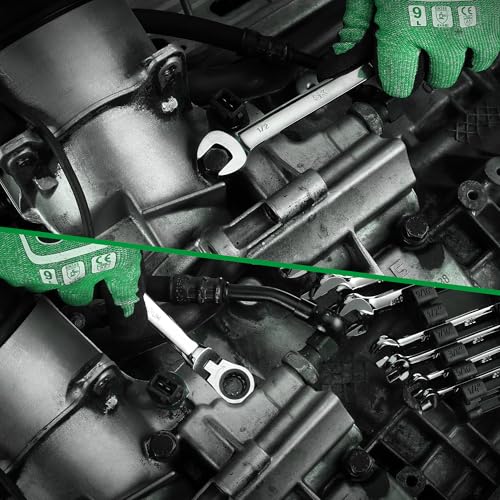 SK Flex-Head Ratcheting Wrench Set, Combination Wrench Set, 13-Piece, SAE 1/4" to 1", 72-Tooth, Premium CR-V Construction, with Rack Organizer - size: SAE