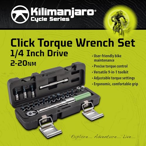 Kilimanjaro 1/4-Inch Drive Click Torque Wrench Set – 2 to 20 Nm Adjustable Range, 14 Bits Included – Precision Bike Maintenance Tool Kit with Storage Case – 910524ECE - style: 2-20Nm