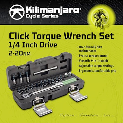 Kilimanjaro 1/4-Inch Drive Click Torque Wrench Set – 2 to 20 Nm Adjustable Range, 14 Bits Included – Precision Bike Maintenance Tool Kit with Storage Case – 910524ECE - style: 2-20Nm