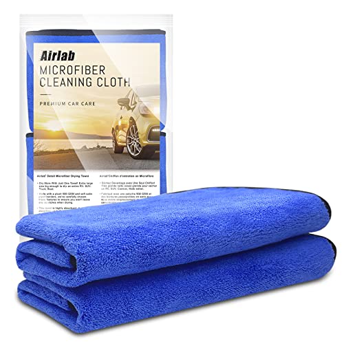 Airlab Microfiber Towels for Cars Wash Drying Thick Plush Cleaning Cloth Auto Detailing Super Absorbent for Interior & Exterior Lint Free, Streak Free, 35 x 24 Inch, 500 GSM, Pack of 2 - color: 35 X 24 Inch, Pack of 2, Blue-grey, 500 Gsm