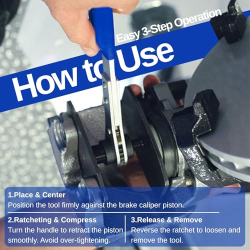 Brake Caliper Piston Compression Tool with 4 Heavy Duty Caliper Hooks and Gloves, 4-in-1 Universal 360 Ratcheting System for Single Twin Quad Piston Car Brake Repair