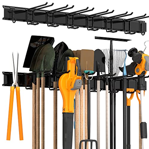 Sttoraboks Garage Wall Organizer, Heavy Duty Tool Hangers for Garage Wall with 8 Double Hooks & 3 Rails, Tool Organizer Wall Mount, Garage Hanging Storage Rack for Shovel, Rake, Broom and Ski Gear - size: 51inch 3 panels+8 hooks